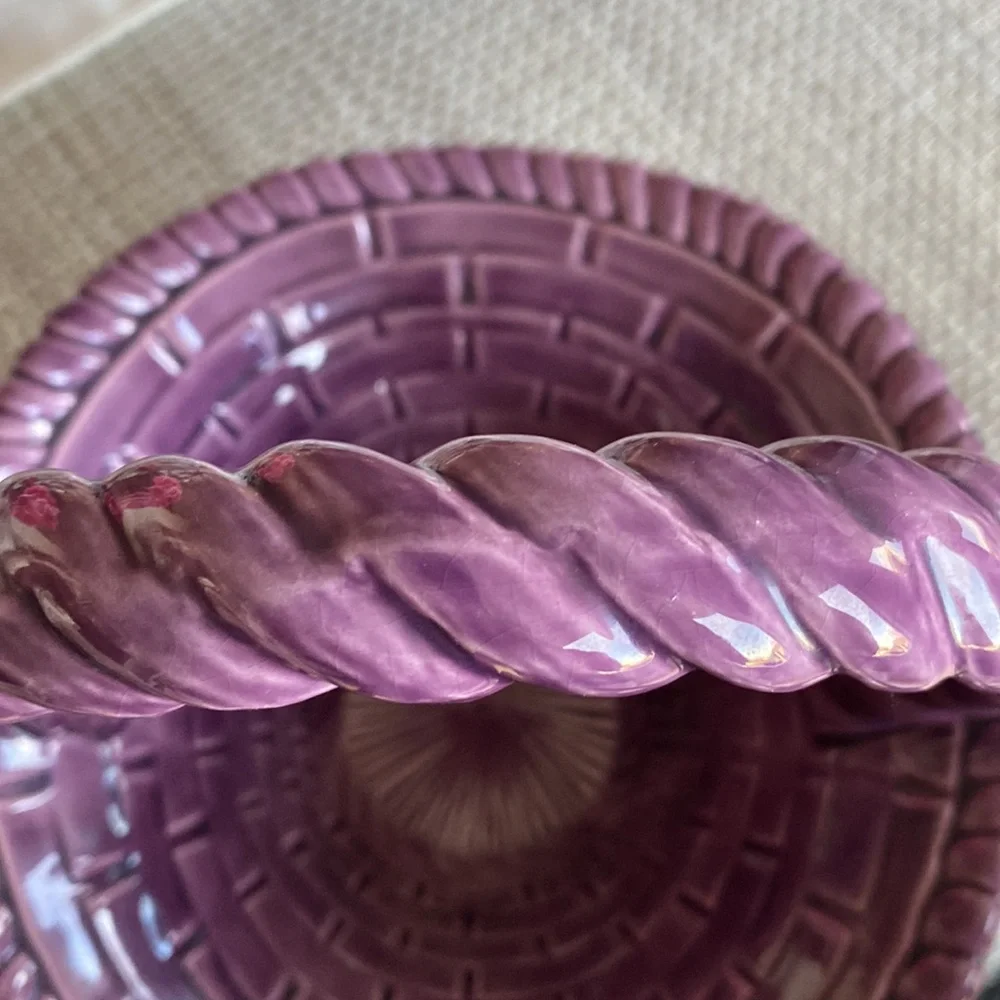 Plum Hand Made Vintage Ceramic Handled Basket!
